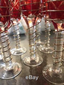 Vtg Ruby Red Cut-Lead Crystal Wine Glasses/Champagne Flutes Mixed Pattern Set/9