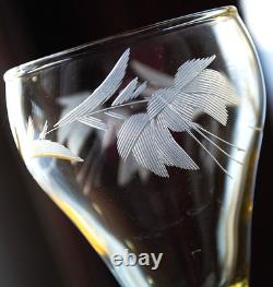 Vtg SET 14 Lancaster Yellow Topaz CUT FLORAL Wine Glasses ART DECO 1920s 4 5/8