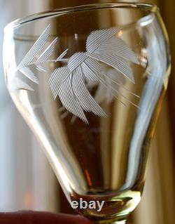 Vtg SET 14 Lancaster Yellow Topaz CUT FLORAL Wine Glasses ART DECO 1920s 4 5/8