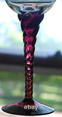 Vtg Set 10 AMETHYST PURPLE TWIST STEM WINE GLASSES Clear Bowl Hand Blown 7 1/8