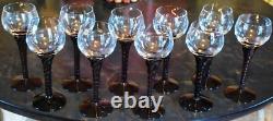 Vtg Set 10 AMETHYST PURPLE TWIST STEM WINE GLASSES Clear Bowl Hand Blown 7 1/8
