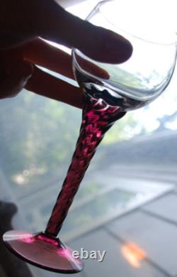 Vtg Set 10 AMETHYST PURPLE TWIST STEM WINE GLASSES Clear Bowl Hand Blown 7 1/8
