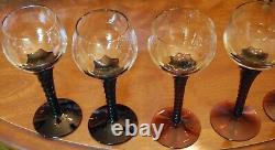 Vtg Set 10 AMETHYST PURPLE TWIST STEM WINE GLASSES Clear Bowl Hand Blown 7 1/8