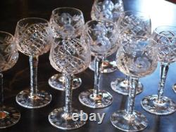 Vtg Set 11 HOCK WINE GLASSES Hand Cut Crystal ROSE & ARCH Cut Stem & Foot SUPERB