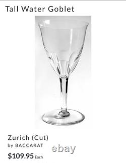 Vtg Set 4 BACCARAT CRYSTAL Zurich 7.5 Tall Footed Water /Wine Goblets/Glasses