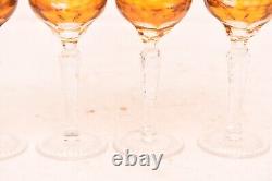 Vtg Set 4 Bohemian Czech Cut To Clear Crystal Cordial Wine Glasses Amber Yellow