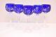 Vtg Set 5 Bohemian Czech Cut To Clear Cobalt Blue Hock Wine Glasses Goblets