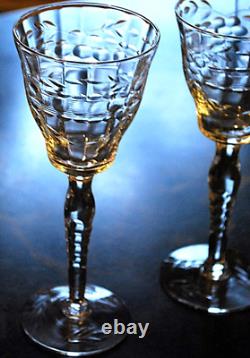 Vtg Set 5 MORGANTOWN Optic Wine/Cordial Glasses CUT FLORAL W CUT STEM & FOOT