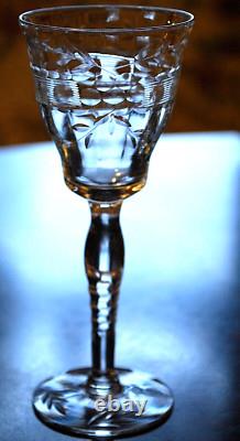 Vtg Set 5 MORGANTOWN Optic Wine/Cordial Glasses CUT FLORAL W CUT STEM & FOOT