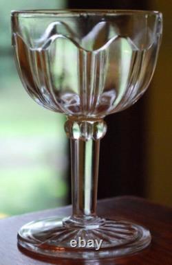 Vtg Set 6 ANCHOR HOCKING COLONIAL CLEAR Wine Glasses RIBBED ARCH W RAYED FOOT