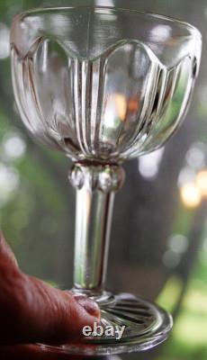 Vtg Set 6 ANCHOR HOCKING COLONIAL CLEAR Wine Glasses RIBBED ARCH W RAYED FOOT