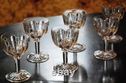 Vtg Set 6 ANCHOR HOCKING COLONIAL CLEAR Wine Glasses RIBBED ARCH W RAYED FOOT