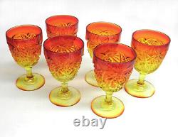 Vtg Set 6 Amberina Wine Glasses MCM Goblets Orange Yellow Red Tumblers Pineapple