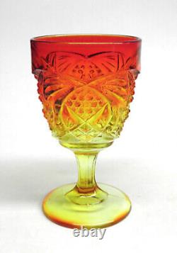 Vtg Set 6 Amberina Wine Glasses MCM Goblets Orange Yellow Red Tumblers Pineapple