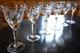 Vtg Set 6 HAND CUT CRYSTAL Wine Glasses Notched Stem GREY CUT FLORAL w ARCHES