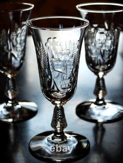 Vtg Set 7 ROCK SHARPE Cut Crystal FERNLEIGH 6 Wine Goblets Glasses STEM 3007