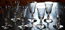 Vtg Set 7 ROCK SHARPE Cut Crystal FERNLEIGH 6 Wine Goblets Glasses STEM 3007
