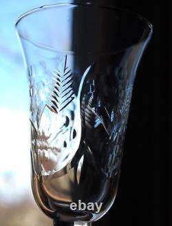 Vtg Set 7 ROCK SHARPE Cut Crystal FERNLEIGH 6 Wine Goblets Glasses STEM 3007