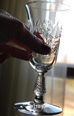 Vtg Set 7 ROCK SHARPE Cut Crystal FERNLEIGH 6 Wine Goblets Glasses STEM 3007
