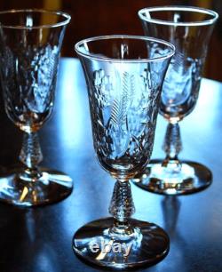 Vtg Set 7 ROCK SHARPE Cut Crystal FERNLEIGH 6 Wine Goblets Glasses STEM 3007
