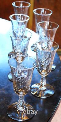 Vtg Set 7 ROCK SHARPE Cut Crystal FERNLEIGH 6 Wine Goblets Glasses STEM 3007