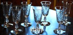 Vtg Set 7 ROCK SHARPE Cut Crystal FERNLEIGH 6 Wine Goblets Glasses STEM 3007