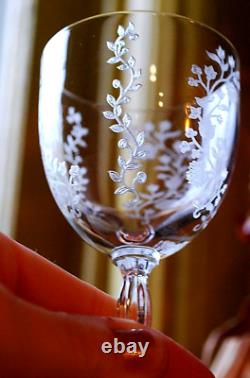 Vtg Set 8 FOSTORIA RAMBLER ETCHED FLORAL CRYSTAL Claret/Wine Glass RIBBED STEMS