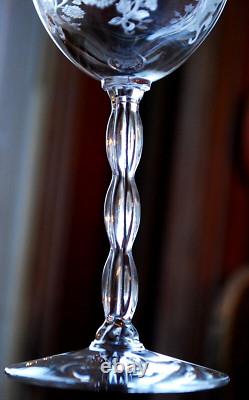 Vtg Set 8 FOSTORIA RAMBLER ETCHED FLORAL CRYSTAL Claret/Wine Glass RIBBED STEMS