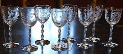 Vtg Set 8 FOSTORIA RAMBLER ETCHED FLORAL CRYSTAL Claret/Wine Glass RIBBED STEMS