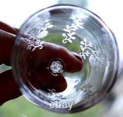 Vtg Set 8 FOSTORIA RAMBLER ETCHED FLORAL CRYSTAL Claret/Wine Glass RIBBED STEMS