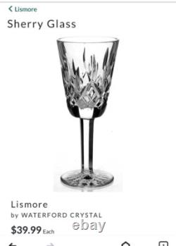 Vtg Set 8 WATERFORD CRYSTAL Lismore 2.5 oz. Sherry Wine Glasses 5-1/8 IRELAND