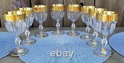 Vtg Set Of 8 Sc Genuine Italian Lead Crystal Wine Glasses Gold Greek Keyhole