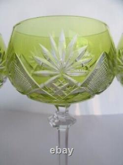 Vtg Set of (12) Val St Lambert Roemer Cut Green Crystal Berncastel Wine Glasses