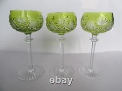 Vtg Set of (12) Val St Lambert Roemer Cut Green Crystal Berncastel Wine Glasses