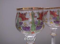 Vtg Set of 4 Theresienthal Art Nouveau Bavarian Enameled Art Glass 8 1/4 Tall