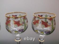 Vtg Set of 4 Theresienthal Art Nouveau Bavarian Enameled Art Glass 8 1/4 Tall