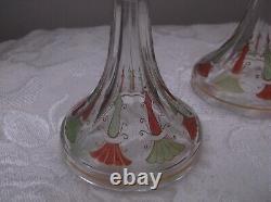 Vtg Set of 4 Theresienthal Art Nouveau Bavarian Enameled Art Glass 8 1/4 Tall