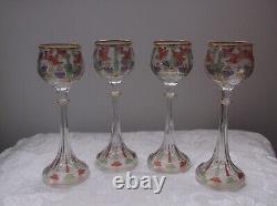 Vtg Set of 4 Theresienthal Art Nouveau Bavarian Enameled Art Glass 8 1/4 Tall
