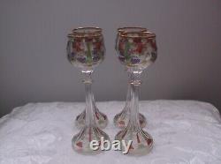 Vtg Set of 4 Theresienthal Art Nouveau Bavarian Enameled Art Glass 8 1/4 Tall