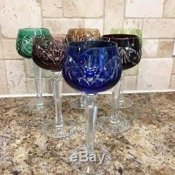 Vtg Set of 6 Crystal Cut to Clear Wine Glass Goblet VEB Doebern GERMANY Colors