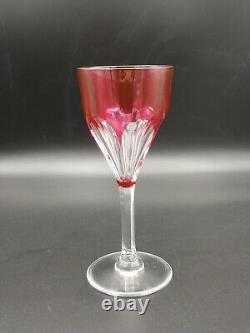 Vtg St. Louis Crystal Bristol Cranberry Red Cut to Clear 6 Wine Glass, Set of 5