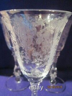 Vtg TEN (10) Cambridge Glass ROSE POINT Etch Wine Goblets Stem 3121 Clear A+