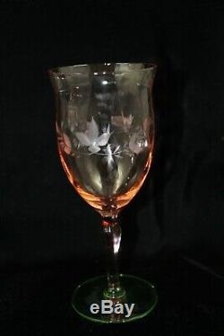 Vtg TIFFIN Optic Diamond Pink Green Watermelon Depression Wine Glasses Set of 6