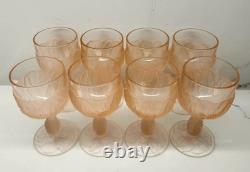 Vtg Taitu Frosted Pink Wine Glasses Water Goblets Floral Leaf Art Deco Set of 8