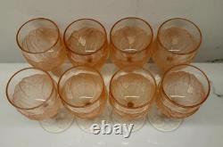 Vtg Taitu Frosted Pink Wine Glasses Water Goblets Floral Leaf Art Deco Set of 8
