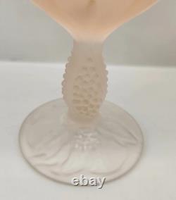 Vtg Taitu Frosted Pink Wine Glasses Water Goblets Floral Leaf Art Deco Set of 8