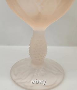 Vtg Taitu Frosted Pink Wine Glasses Water Goblets Floral Leaf Art Deco Set of 8