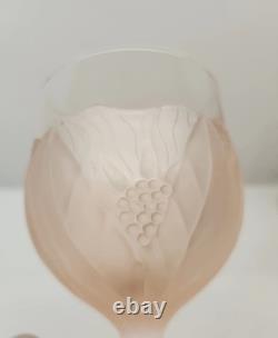 Vtg Taitu Frosted Pink Wine Glasses Water Goblets Floral Leaf Art Deco Set of 8