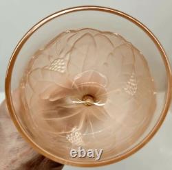 Vtg Taitu Frosted Pink Wine Glasses Water Goblets Floral Leaf Art Deco Set of 8