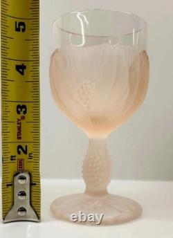 Vtg Taitu Frosted Pink Wine Glasses Water Goblets Floral Leaf Art Deco Set of 8
